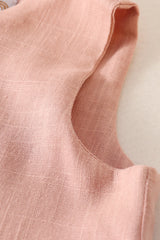 Blush ruffle button linen dress