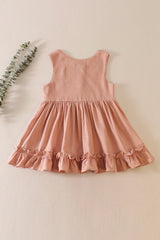 Blush ruffle button linen dress