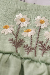 Sage linen floral embroidery ruffle starp bubble