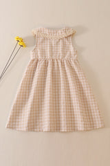 Cream plaid linen button dress