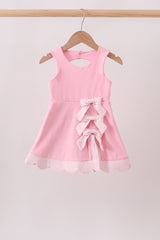 Pink Performance Bow Sash Scalloped Dress