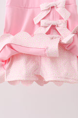Pink Performance Bow Sash Scalloped Dress