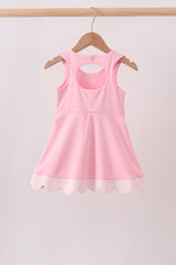 Pink Performance Bow Sash Scalloped Dress