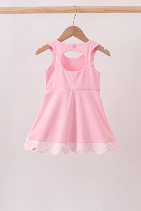 Pink Performance Bow Sash Scalloped Dress