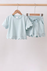 Turquoise scalloped mom&me shorts set