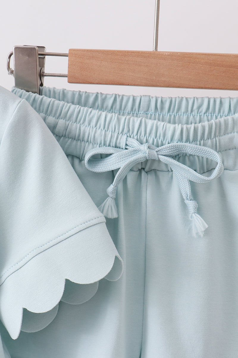 Turquoise scalloped mom&me shorts set