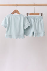 Turquoise scalloped mom&me shorts set