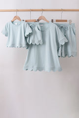 Turquoise scalloped mom&me shorts set