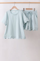 Turquoise scalloped mom&me shorts set