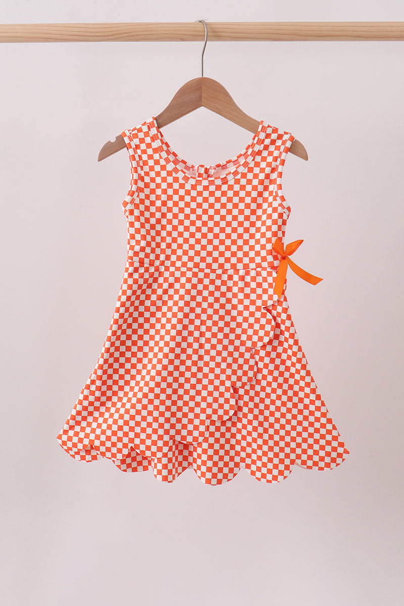 active dress with built in shorts Orange checkered active dress (built-in shorts) – Honeydew USA