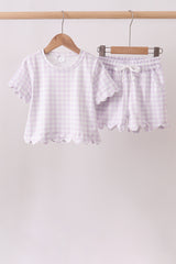 Lavender gingham scalloped shorts set