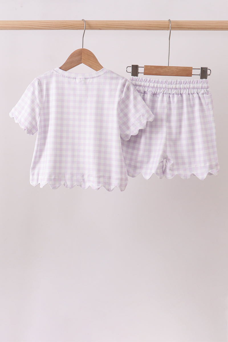 Lavender gingham scalloped shorts set
