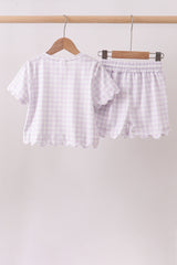 Lavender gingham scalloped shorts set
