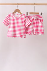 Pink gingham scalloped shorts set