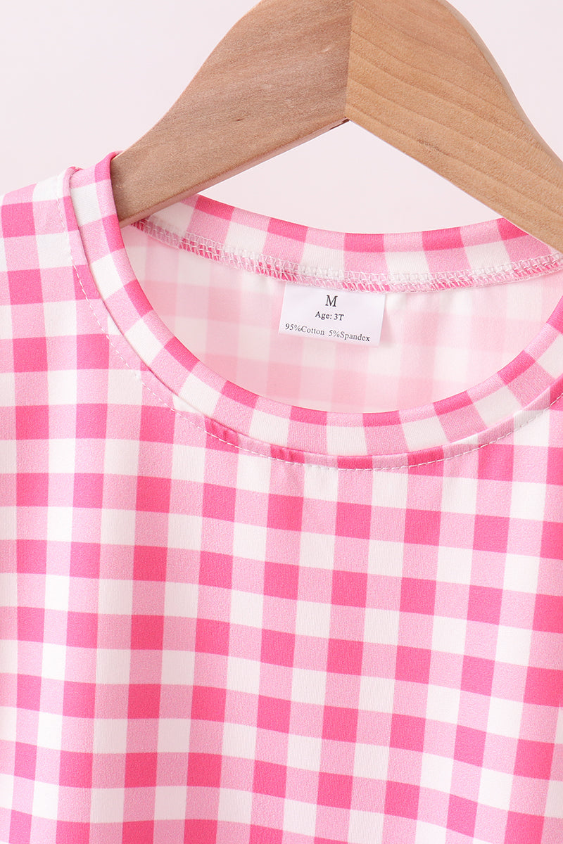 Pink gingham scalloped shorts set