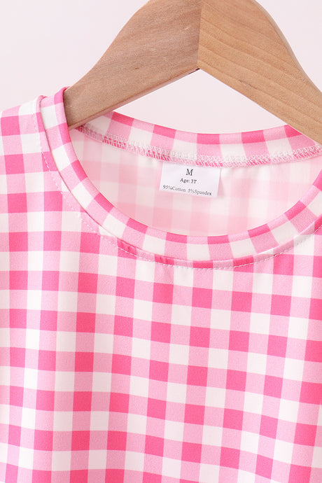Pink gingham scalloped shorts set
