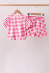 Pink gingham scalloped shorts set