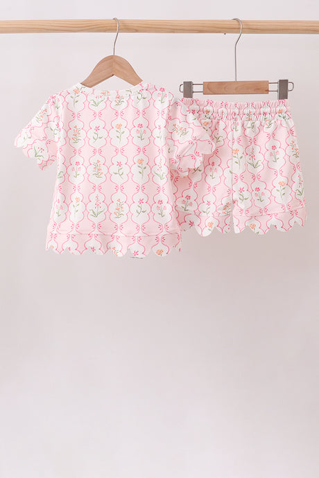 Floral Silky Scalloped Short Set