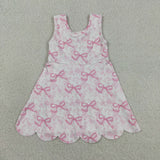 Pink Performance Bow Print Scalloped Dress