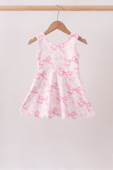 Pink Performance Bow Print Scalloped Dress