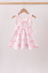 Pink Performance Bow Print Scalloped Dress