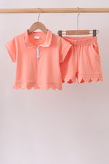 Coral Scalloped Polo Set