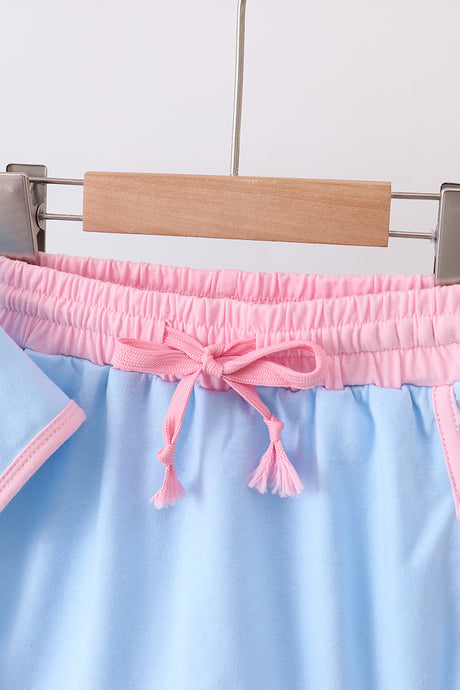 Blue pink color blocked active skorts set