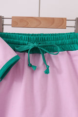 Pink color block Ringer Skorts Set