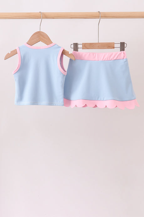 Blue Performance Scalloped Skorts Set