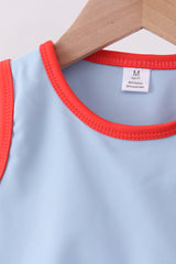 Blue scalloped active skorts set