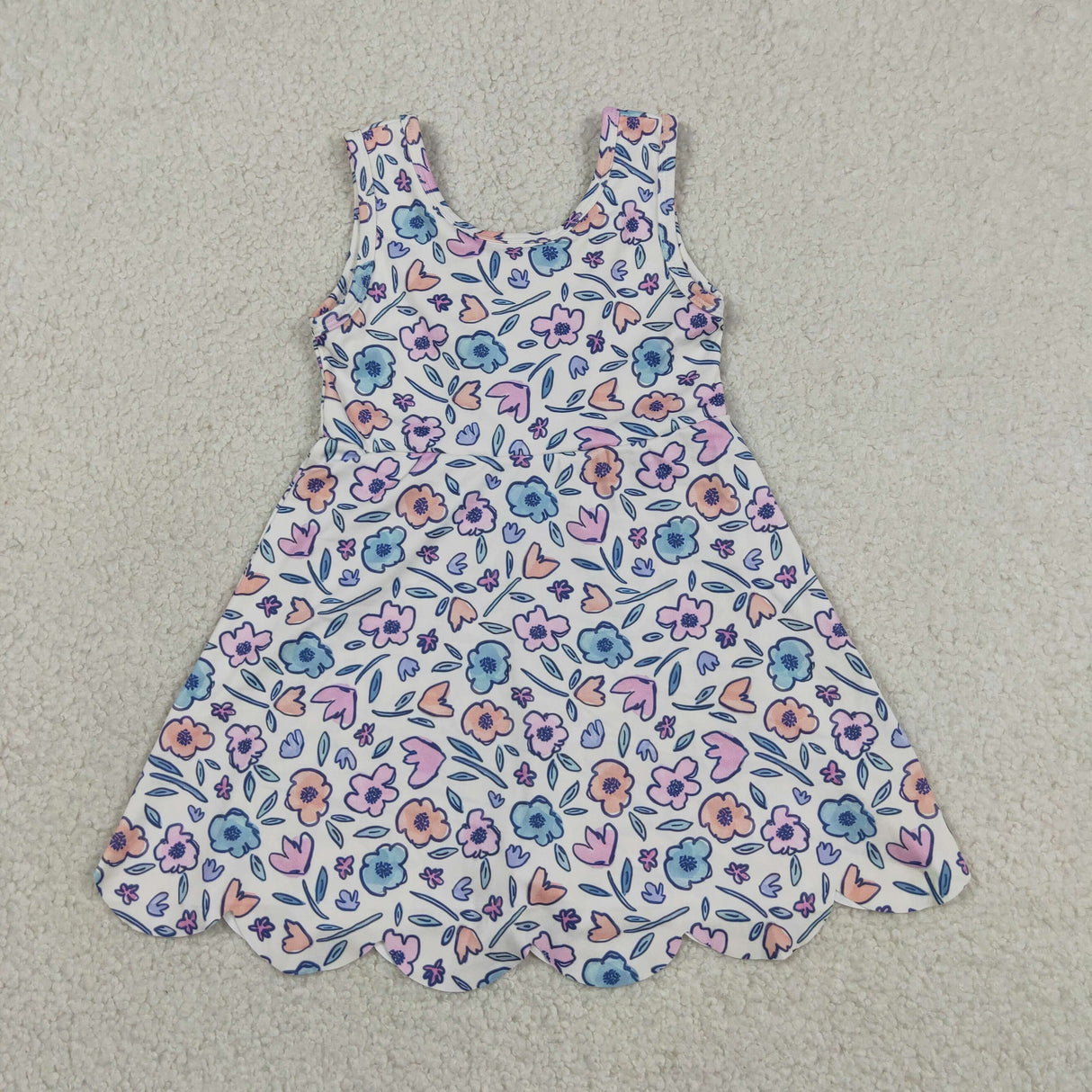 Floral Performance Scalloped Tank Dress