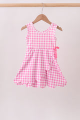 Pink Performance Gingham Bow Scalloped Dress