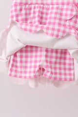 Pink Performance Gingham Bow Scalloped Dress