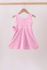 Pink Performance Gingham Bow Scalloped Dress