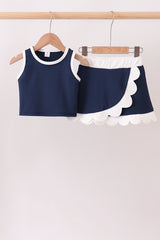 Navy Performance Scalloped Skorts Set