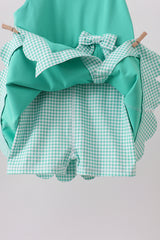 Green scalloped bow active dress