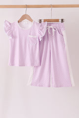 Lavender polka dot pocket ruffle pants set