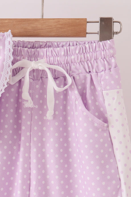 Lavender polka dot pocket ruffle pants set