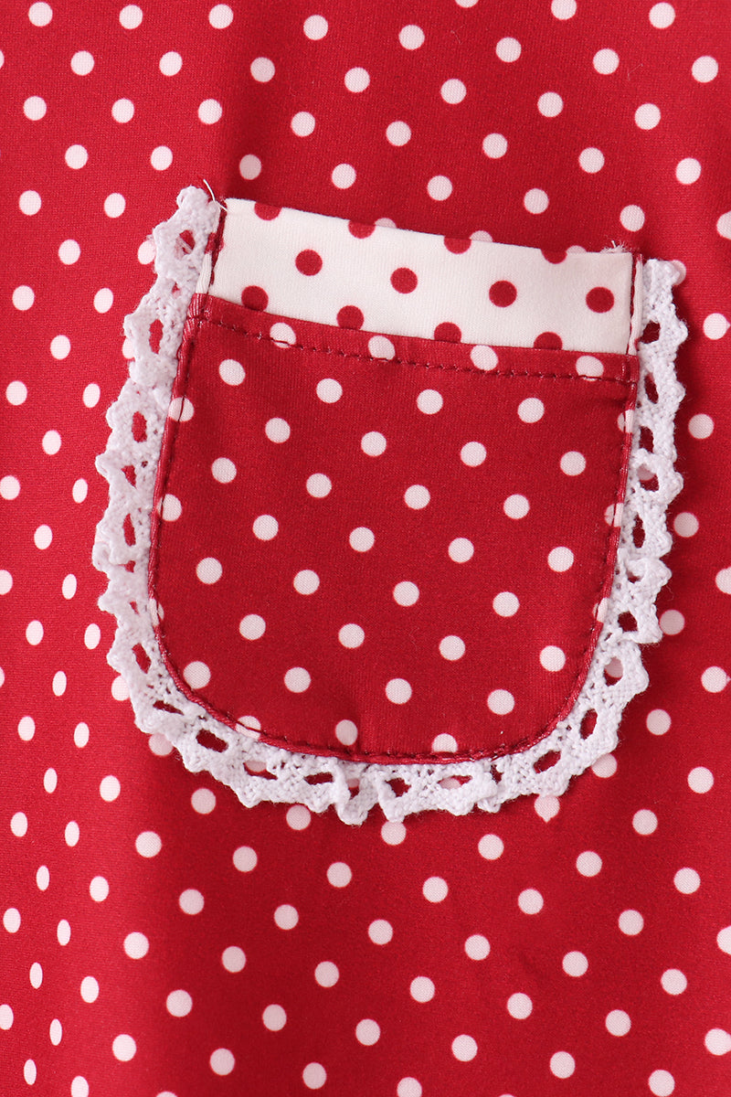 Red polka dot pocket ruffle pants set