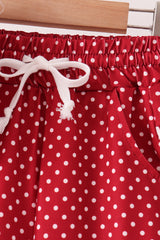 Red polka dot pocket ruffle pants set