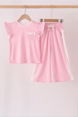 Pink polka dot pocket ruffle pants set