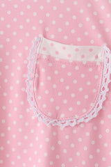 Pink polka dot pocket ruffle pants set