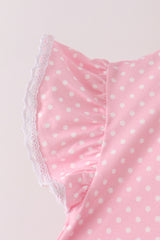 Pink polka dot pocket ruffle pants set
