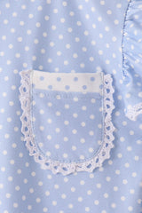 Blue polka dot pocket ruffle pants set