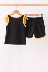 Black bow active shorts set