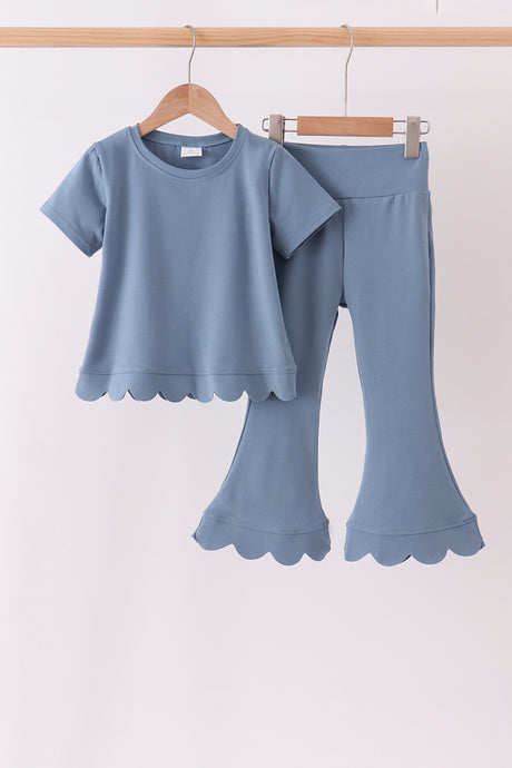 Teal scalloped active pants set