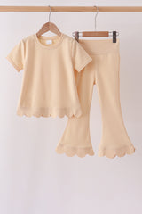 Khaki scalloped active pants set