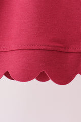 Maroon sclloped active pants set