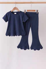 Navy sclloped active pants set