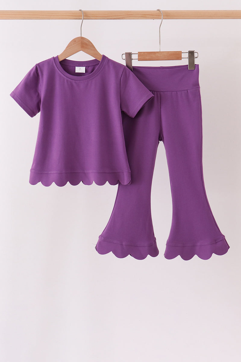 Purple sclloped active pants set